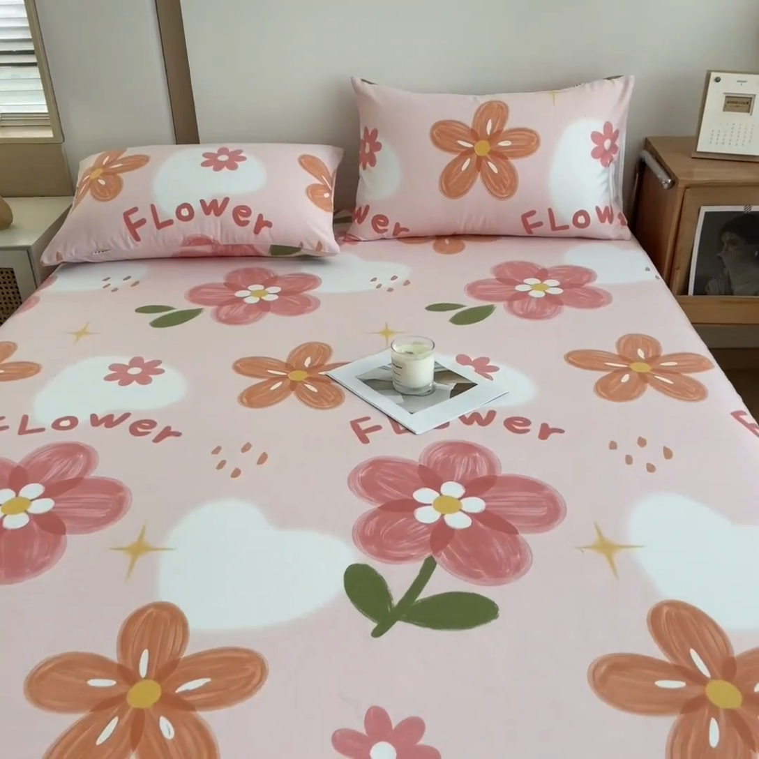 91家纺网 家纺一手货源 找家纺 芃成家纺 2024新款原棉加厚生态磨毛单床笠 秘密花园-粉