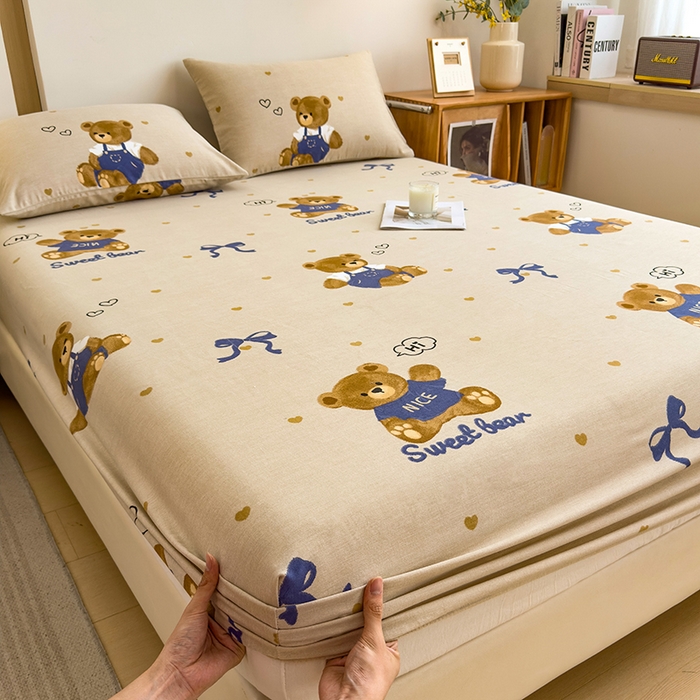 91家纺网 家纺一手货源 找家纺 芃成家纺 2024新款原棉加厚生态磨毛单床笠 绅士熊