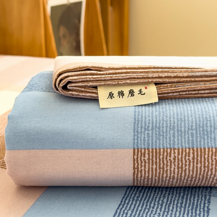 91家纺网 家纺一手货源 找家纺 芃成家纺 2024新款原棉加厚生态磨毛单床笠 蓝调