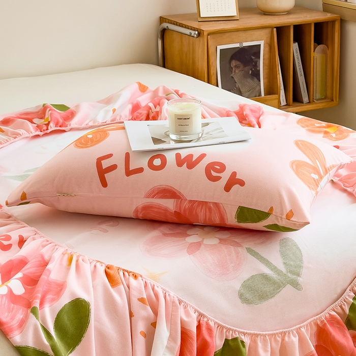 91家纺网 家纺一手货源 找家纺 芃成家纺 2024新款原棉加厚生态磨毛单枕套 秘密花园-粉