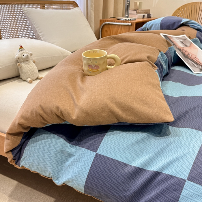 91家纺网 家纺一手货源 找家纺 丝芙妮家居（原乐视家纺） 2024新款加厚全棉磨毛印花四件套 米勒-蓝