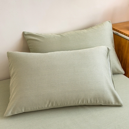 芃成家纺 2024新款原棉加厚生态磨毛单枕套 条纹-绿