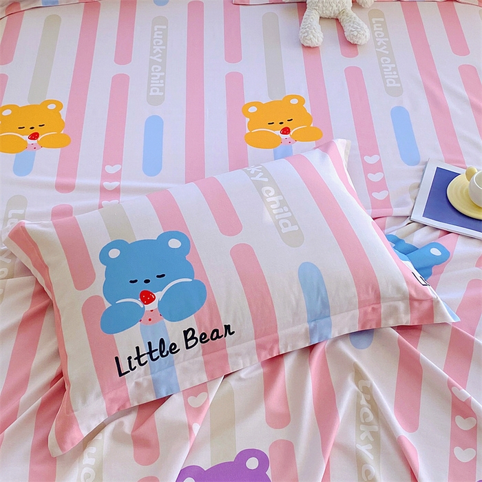 91家纺网 家纺一手货源 找家纺 凯磊 2024新款AB版.生态磨毛印花系列单床单 彩虹熊