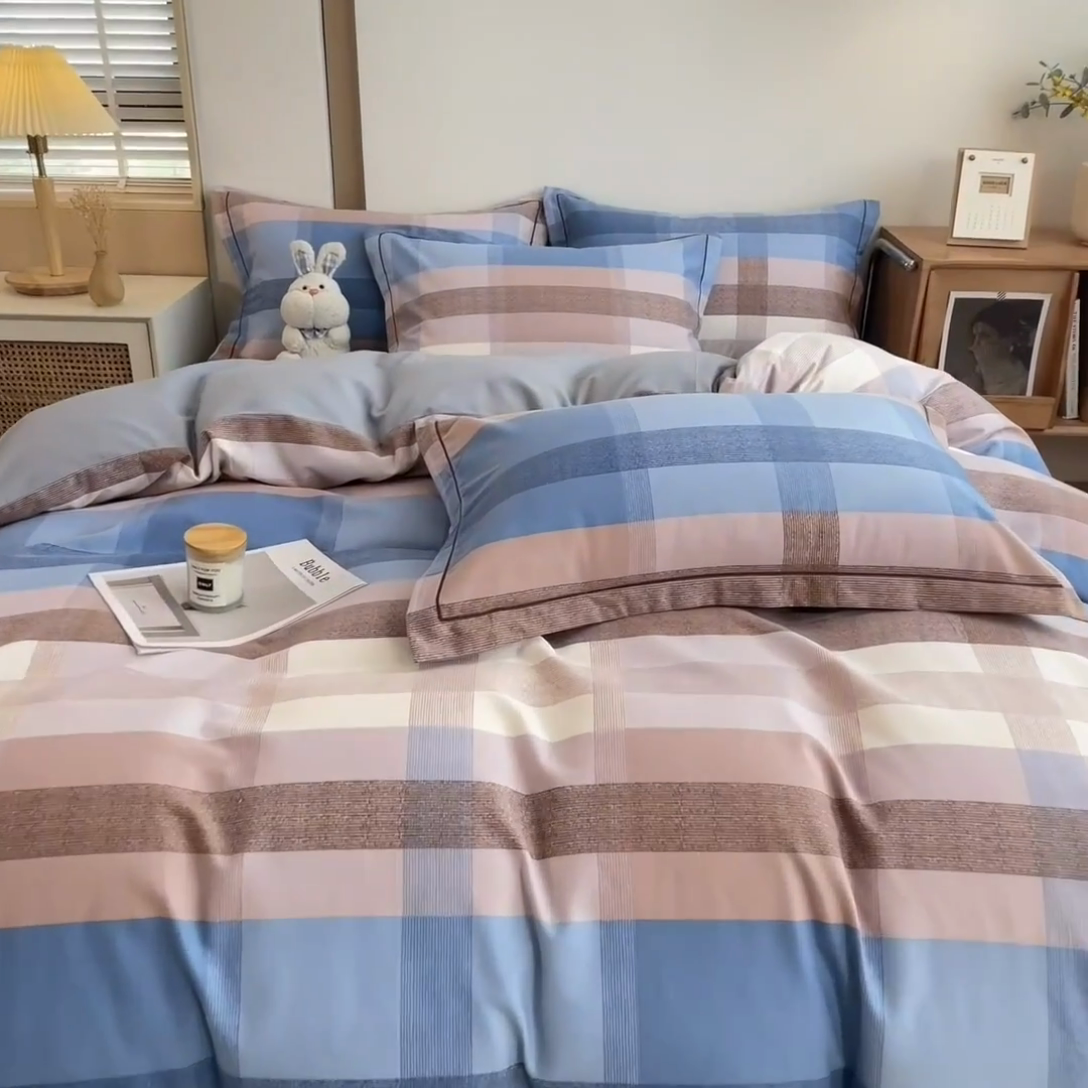 91家纺网 家纺一手货源 找家纺 芃成家纺 2024新款原棉加厚生态磨毛单被套 蓝调