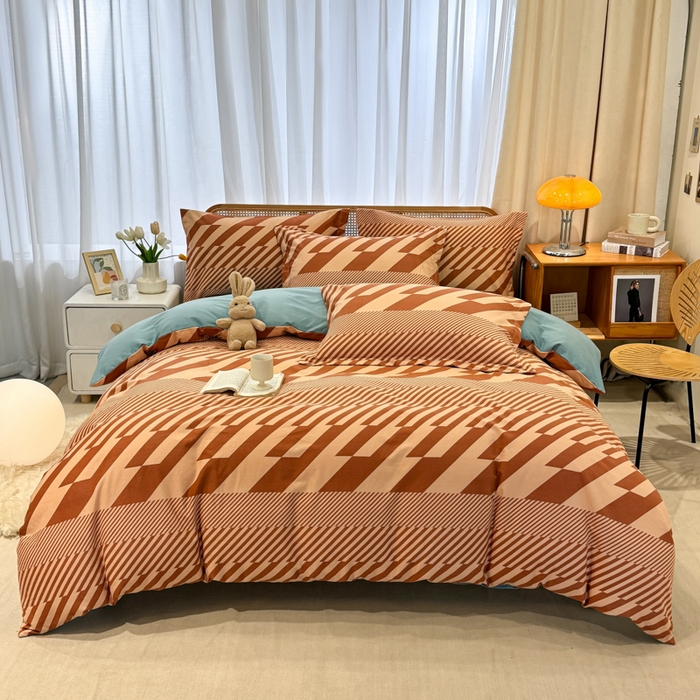 91家纺网 家纺一手货源 找家纺 丝芙妮家居（原乐视家纺） 2024新款加厚全棉磨毛印花四件套 卡曼-橙