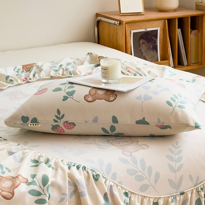 91家纺网 家纺一手货源 找家纺 芃成家纺 2024新款原棉加厚生态磨毛单枕套 树叶熊宝