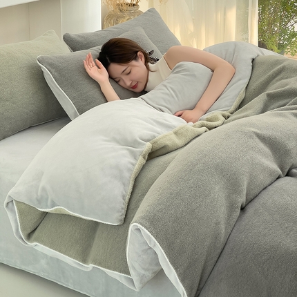 米奈 2024新款A类加厚甄羊绒四件套 甄羊绒渐变灰色