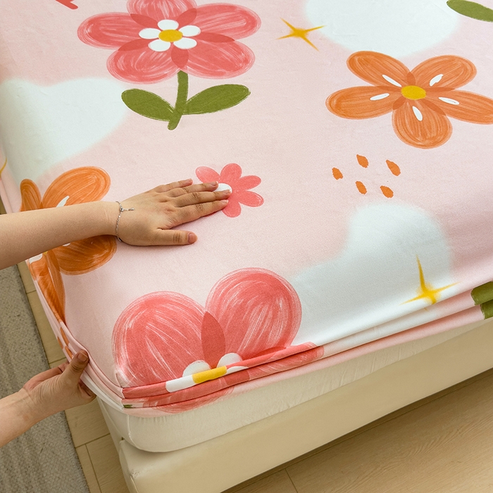 91家纺网 家纺一手货源 找家纺 芃成家纺 2024新款原棉加厚生态磨毛单床笠 秘密花园-粉