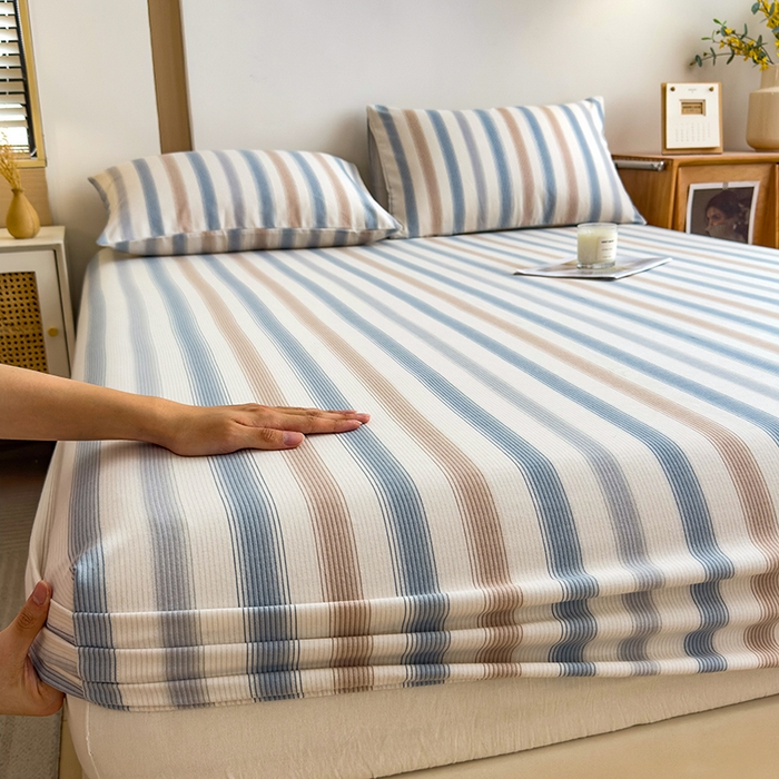 91家纺网 家纺一手货源 找家纺 芃成家纺 2024新款原棉加厚生态磨毛单床笠 气质细条