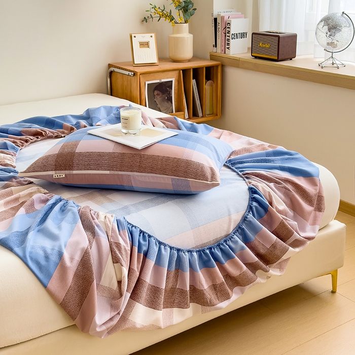 91家纺网 家纺一手货源 找家纺 芃成家纺 2024新款原棉加厚生态磨毛单床笠 蓝调