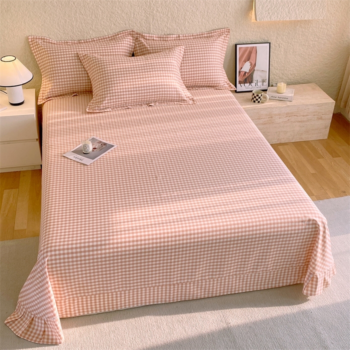 91家纺网 家纺一手货源 找家纺 凯磊 2024新款AB版.生态磨毛印花系列单床单 粉玉小格