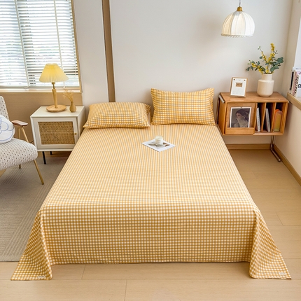 91家纺网 家纺一手货源 找家纺 芃成家纺 2024新款原棉加厚生态磨毛单床单 幸运小格-黄