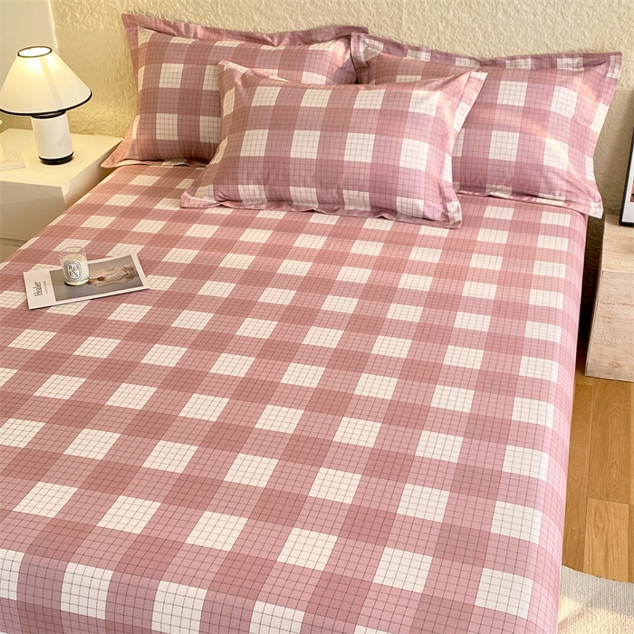 91家纺网 家纺一手货源 找家纺 凯磊 2024新款AB版.生态磨毛印花系列单床单 粉格子