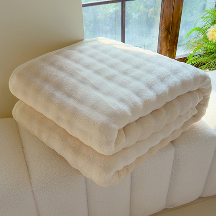 寐时代 2024新款仿兔毛绒泡泡毛毯高克重牛奶绒毛毯多功能盖毯午睡毯 泡泡毯-白色