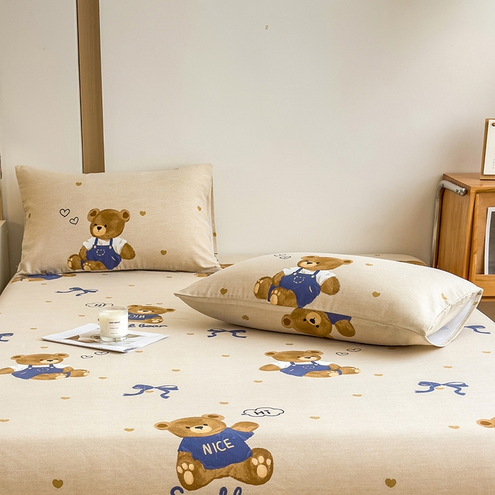 91家纺网 家纺一手货源 找家纺 芃成家纺 2024新款原棉加厚生态磨毛单枕套 绅士熊