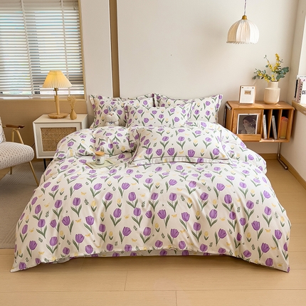 芃成家纺 2024新款原棉加厚生态磨毛四件套 郁金香之恋