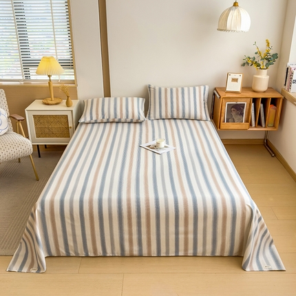 芃成家纺 2024新款原棉加厚生态磨毛单床单 气质细条