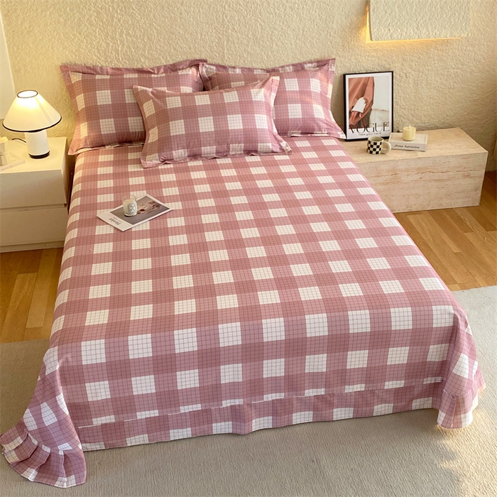 91家纺网 家纺一手货源 找家纺 凯磊 2024新款AB版.生态磨毛印花系列单床单 粉格子