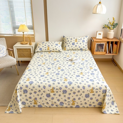 芃成家纺 2024新款原棉加厚生态磨毛单床单 紫花兔兔