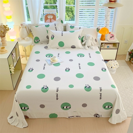 91家纺网 家纺一手货源 找家纺 凯磊 2024新款AB版.生态磨毛印花系列单床单 熊猫团子-绿