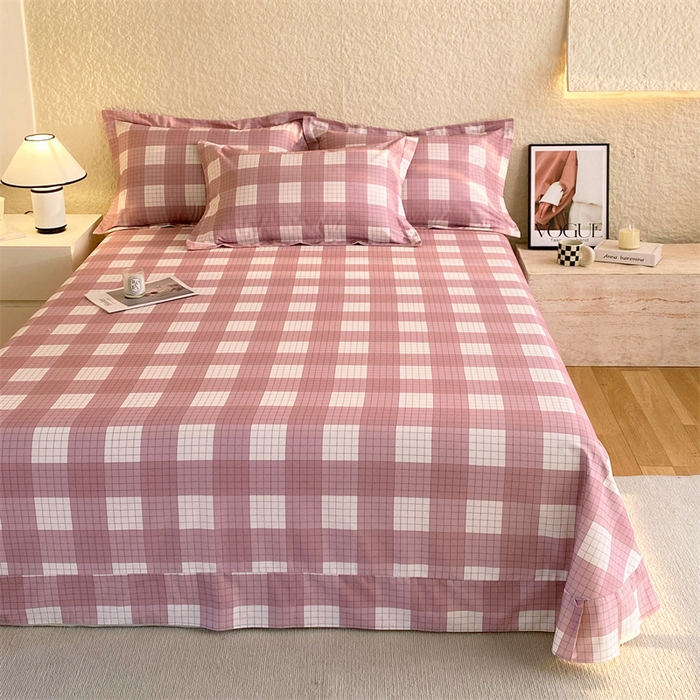 91家纺网 家纺一手货源 找家纺 凯磊 2024新款AB版.生态磨毛印花系列单床单 粉格子