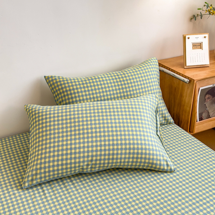 91家纺网 家纺一手货源 找家纺 芃成家纺 2024新款原棉加厚生态磨毛单枕套 蓝黄小格