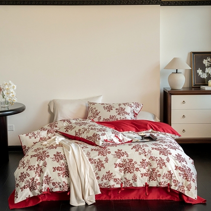 华超针织 2024新款长绒棉5050数码印花四件套 木槿