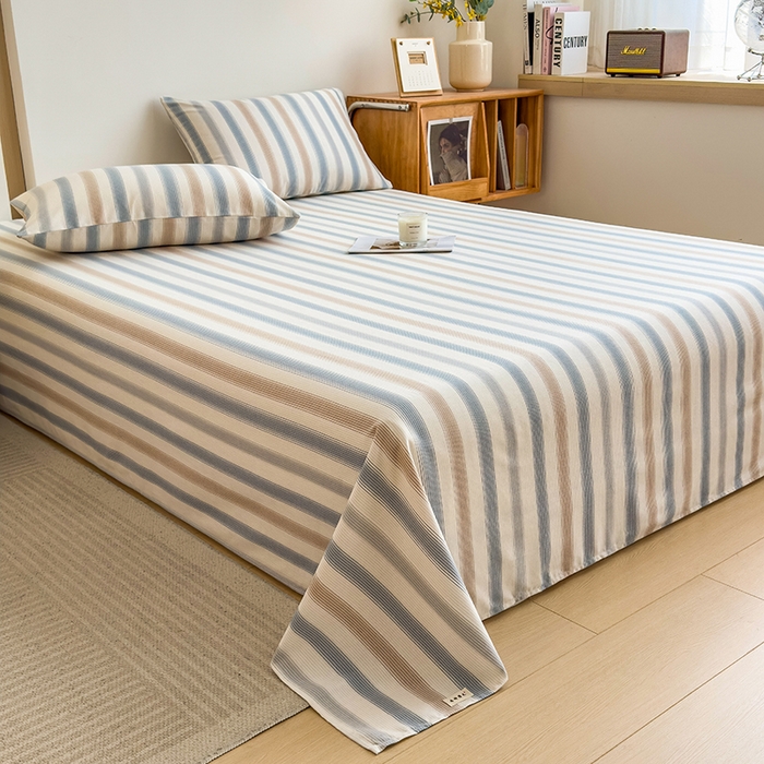 91家纺网 家纺一手货源 找家纺 芃成家纺 2024新款原棉加厚生态磨毛单床单 气质细条