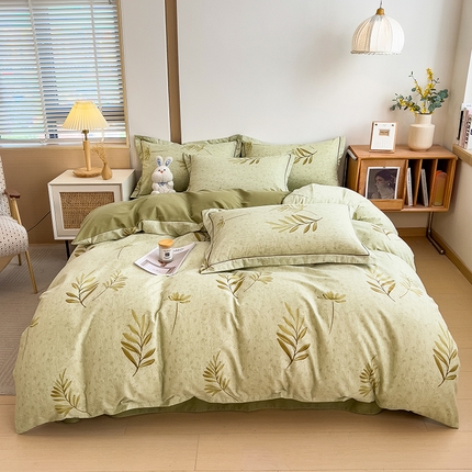 91家纺网 家纺一手货源 找家纺 芃成家纺 2024新款原棉加厚生态磨毛四件套 绿町