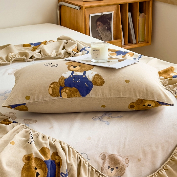 91家纺网 家纺一手货源 找家纺 芃成家纺 2024新款原棉加厚生态磨毛单枕套 绅士熊