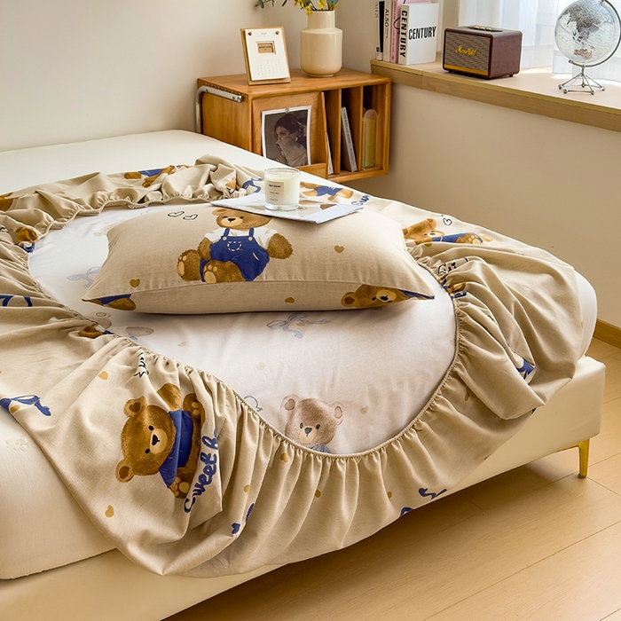 91家纺网 家纺一手货源 找家纺 芃成家纺 2024新款原棉加厚生态磨毛单床笠 绅士熊