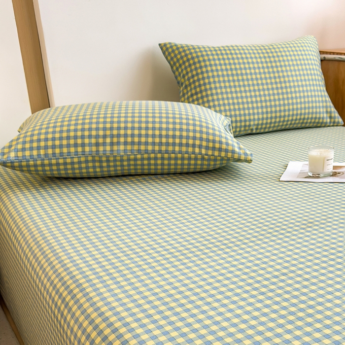 91家纺网 家纺一手货源 找家纺 芃成家纺 2024新款原棉加厚生态磨毛单枕套 蓝黄小格