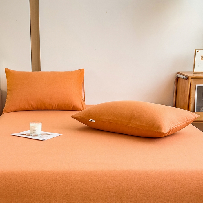 91家纺网 家纺一手货源 找家纺 芃成家纺 2024新款原棉加厚生态磨毛单枕套 南瓜色