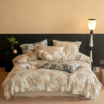 华超针织 2024新款漫花空气感双层提花四件套 漫花卡其