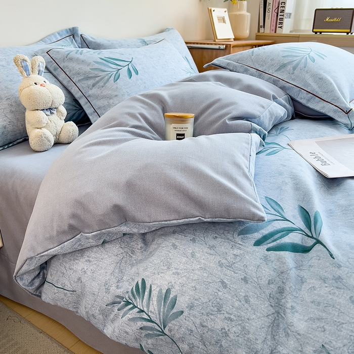 91家纺网 家纺一手货源 找家纺 芃成家纺 2024新款原棉加厚生态磨毛四件套 蓝町