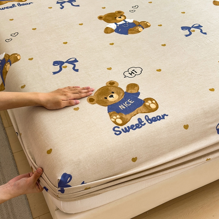 91家纺网 家纺一手货源 找家纺 芃成家纺 2024新款原棉加厚生态磨毛单床笠 绅士熊