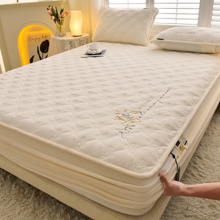 91家纺网 家纺一手货源 找家纺 好眠好梦家纺 2024新款A类宝宝绒床笠-百合花开 奶白