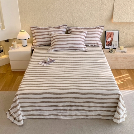 91家纺网 家纺一手货源 找家纺 凯磊 2024新款AB版.生态磨毛印花系列单床单 曲线条纹-咖