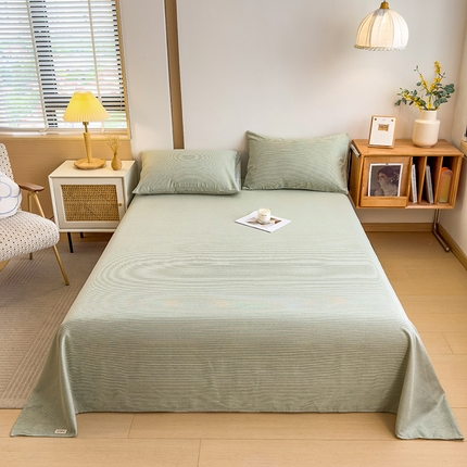 芃成家纺 2024新款原棉加厚生态磨毛单床单 条纹-绿