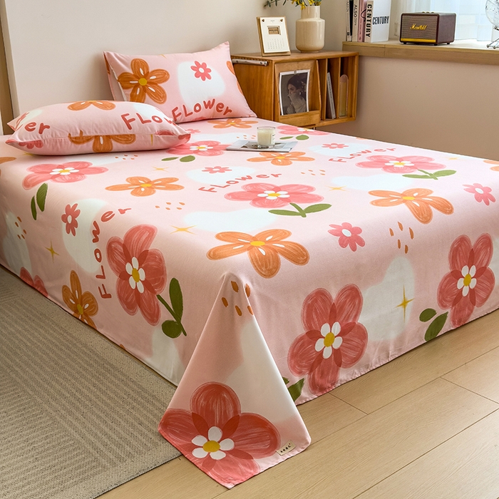 91家纺网 家纺一手货源 找家纺 芃成家纺 2024新款原棉加厚生态磨毛单床单 秘密花园-粉