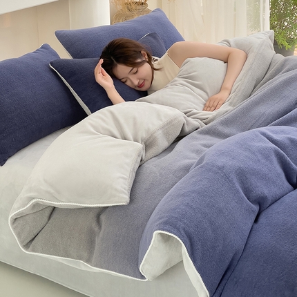 米奈 2024新款A类加厚甄羊绒四件套 甄羊绒渐变蓝色