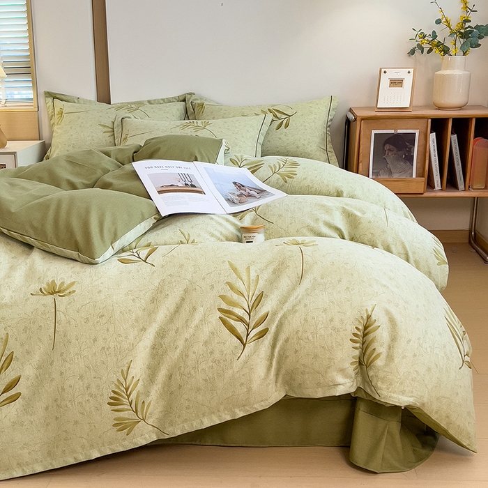 91家纺网 家纺一手货源 找家纺 芃成家纺 2024新款原棉加厚生态磨毛四件套 绿町