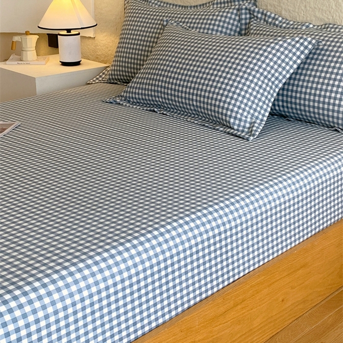 91家纺网 家纺一手货源 找家纺 凯磊 2024新款AB版.生态磨毛印花系列单床笠 蓝小格