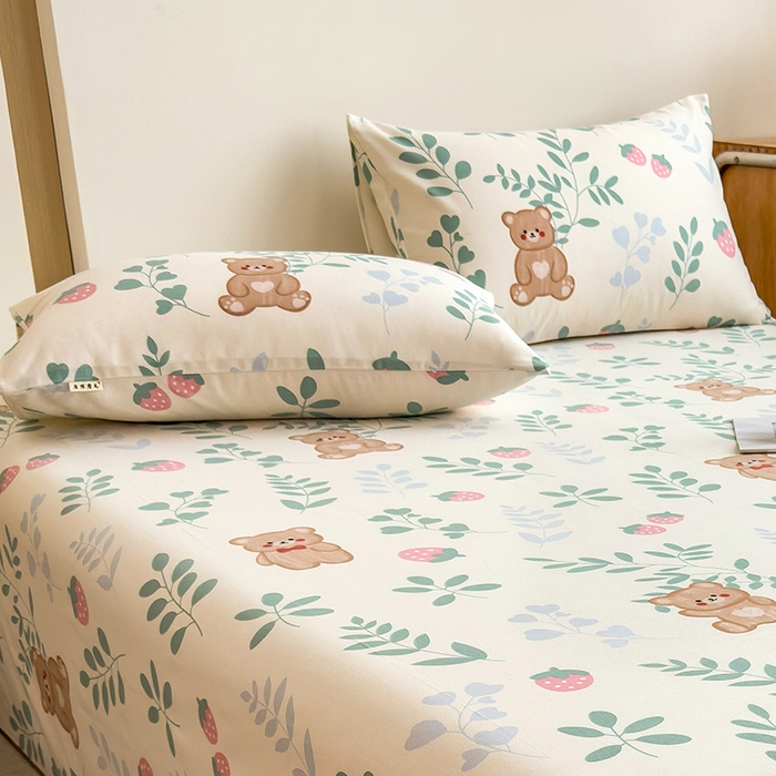 91家纺网 家纺一手货源 找家纺 芃成家纺 2024新款原棉加厚生态磨毛单枕套 树叶熊宝