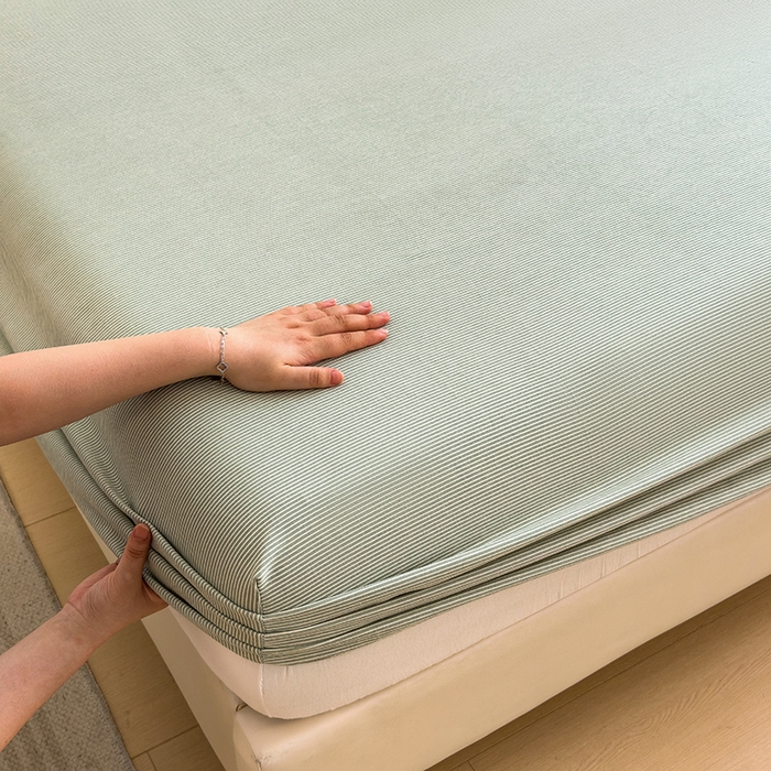 91家纺网 家纺一手货源 找家纺 芃成家纺 2024新款原棉加厚生态磨毛单床笠 条纹-绿