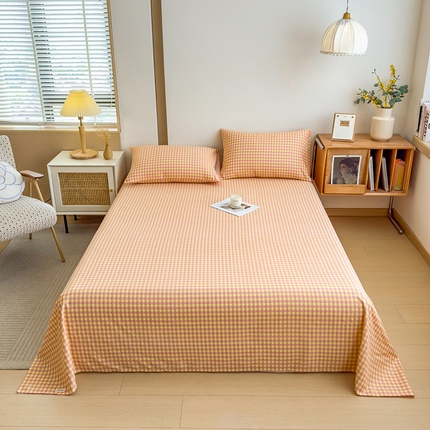 芃成家纺 2024新款原棉加厚生态磨毛单床单 幸运小格-粉黄
