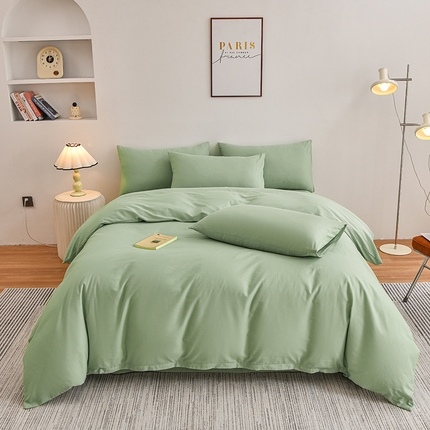 宇彬家纺 2024直播新款13374全棉母婴级简约轻奢小清新纯色四件套斜纹贡缎新疆长绒极简无印风系列 极简-炫彩绿