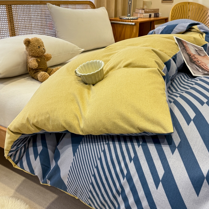 91家纺网 家纺一手货源 找家纺 丝芙妮家居（原乐视家纺） 2024新款加厚全棉磨毛印花四件套 卡曼-蓝