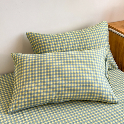 芃成家纺 2024新款原棉加厚生态磨毛单枕套 蓝黄小格