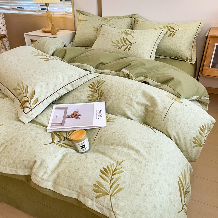 91家纺网 家纺一手货源 找家纺 芃成家纺 2024新款原棉加厚生态磨毛四件套 绿町